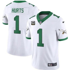 Men's Philadelphia Eagles #1 Jalen Hurts White Vapor Limited With 3-star C Patch Stitched Football Jersey 