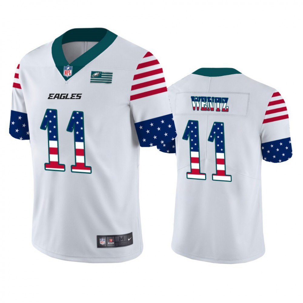 Men's Philadelphia Eagles #11 Carson Wentz White 2019 USA Flag Fashion Limited Stitched NFL Jersey 