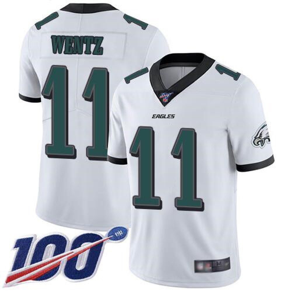 Men's Philadelphia Eagles #11 Carson Wentz White 2019 100th Season Vapor Untouchable Limited Stitched NFL Jersey 