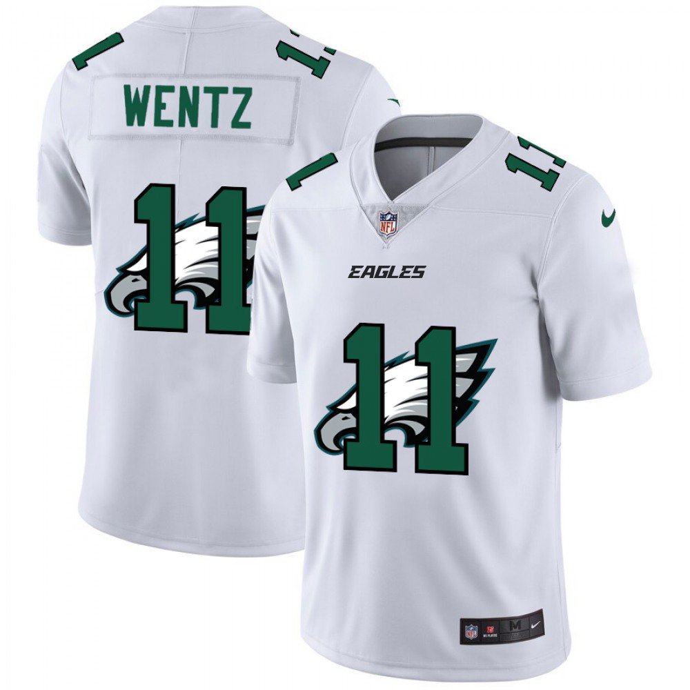 Men's Philadelphia Eagles #11 Carson Wentz White Shadow Logo Limited Stitched Jersey 