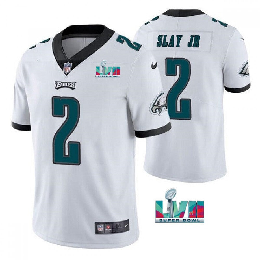 Men's Philadelphia Eagles #2 Darius Slay JR White Super Bowl LVII Patch Vapor Untouchable Limited Stitched Jersey 