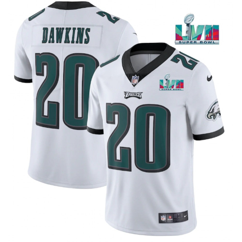 Men's Philadelphia Eagles #20 Brian Dawkins White Super Bowl LVII Patch Vapor Untouchable Limited Stitched Jersey 