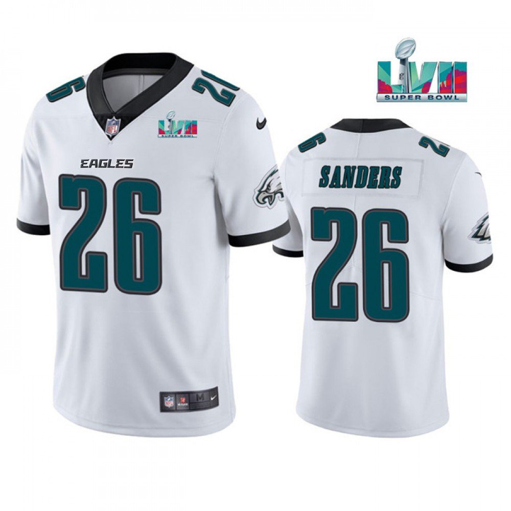 Men's Philadelphia Eagles #26 Miles Sanders White Super Bowl LVII Patch Vapor Untouchable Limited Stitched Jersey 