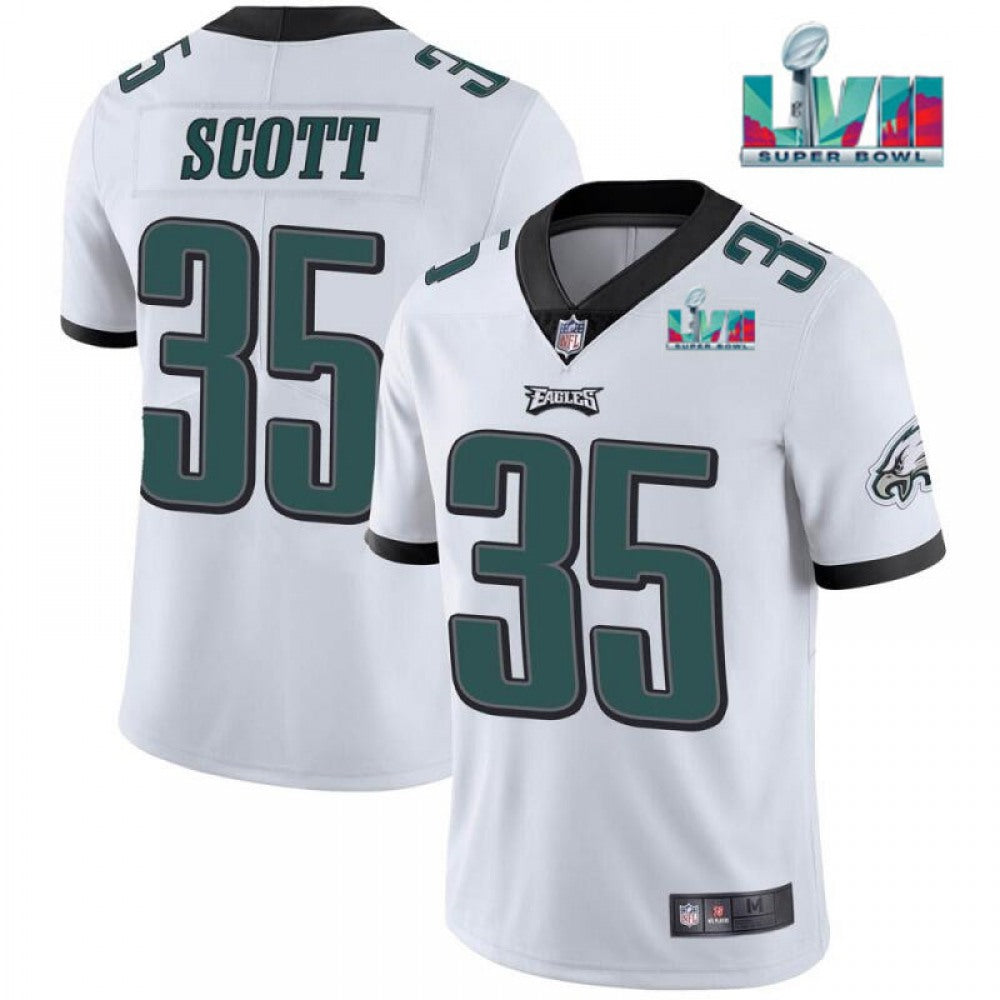Men's Philadelphia Eagles #35 Boston Scott White Super Bowl LVII Patch Vapor Untouchable Limited Stitched Football Jersey 