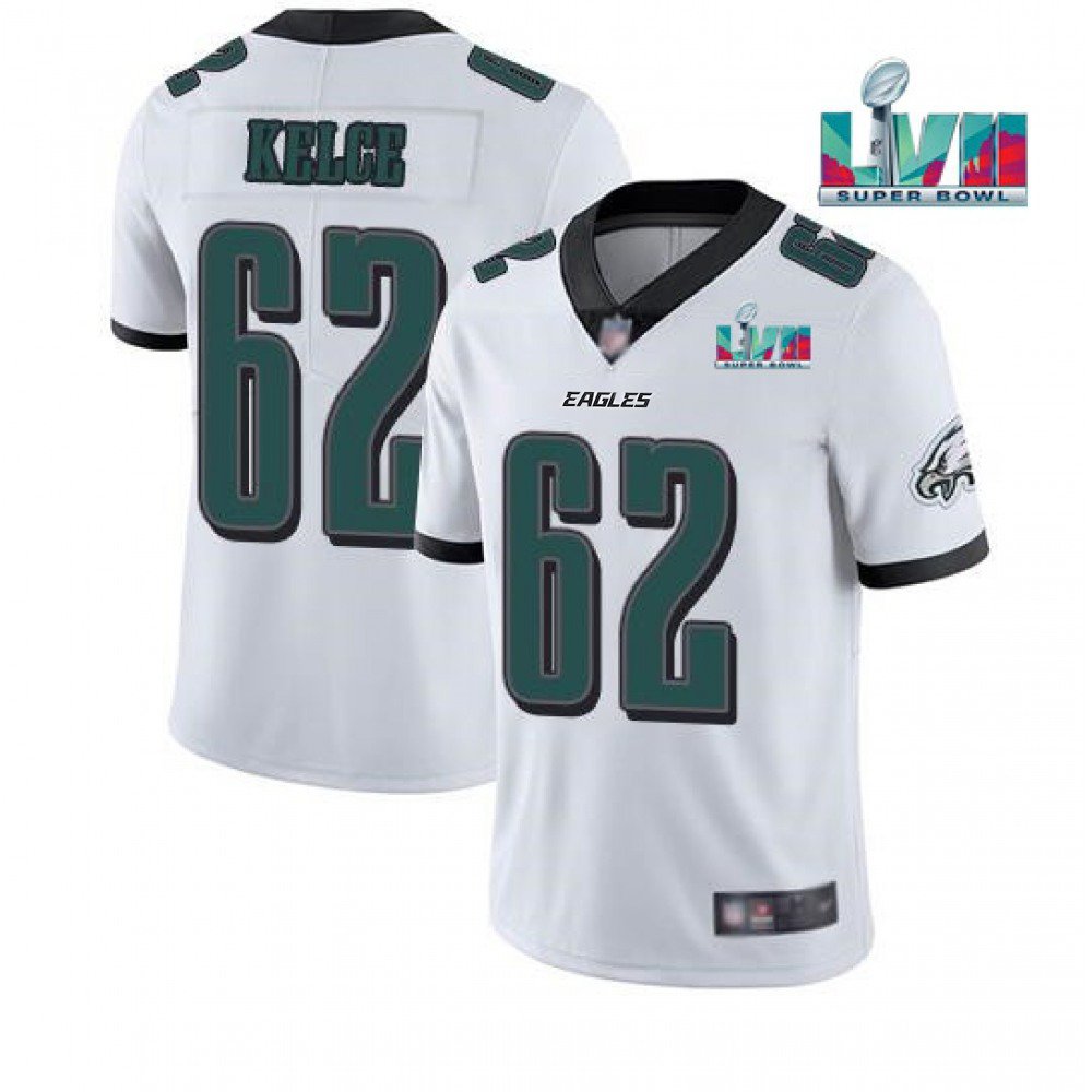 Men's Philadelphia Eagles #62 Jason Kelce White Super Bowl LVII Patch Vapor Untouchable Limited Stitched Jersey 
