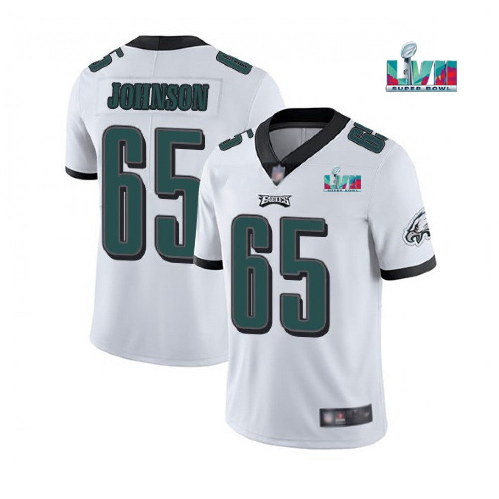 Men's Philadelphia Eagles #65 Lane Johnson White Super Bowl LVII Patch Vapor Untouchable Limited Stitched Jersey 