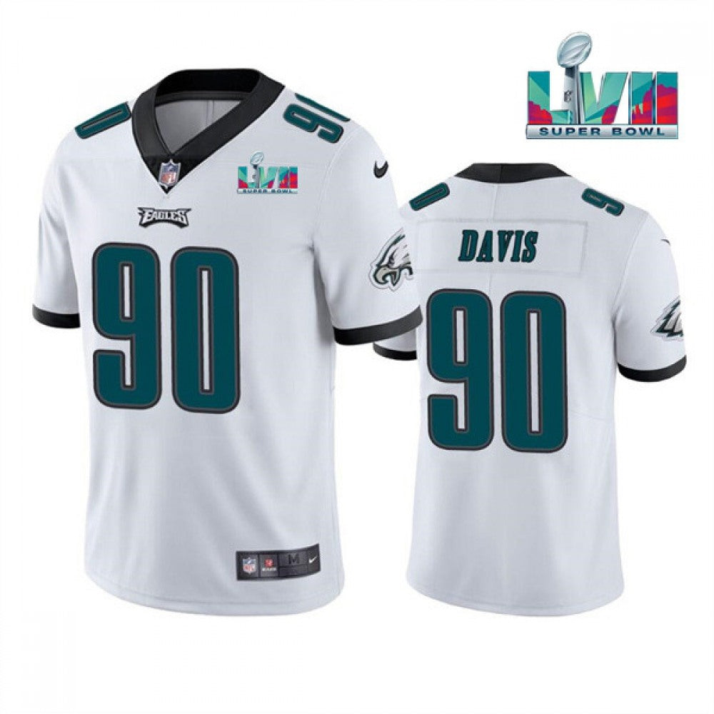 Men's Philadelphia Eagles #90 Jordan Davis White Super Bowl LVII Patch Vapor Untouchable Limited Stitched Jersey 