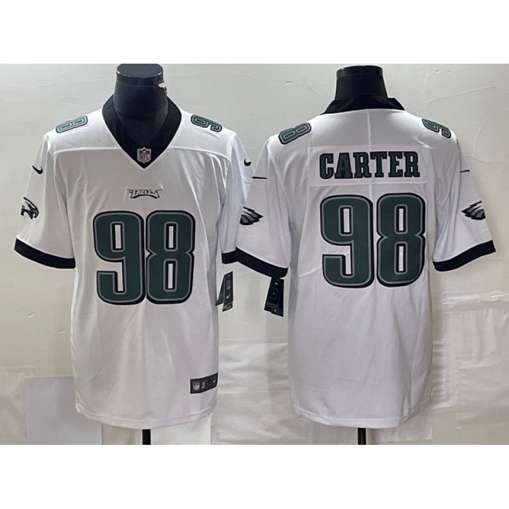 Men's Philadelphia Eagles #98 Jalen Carter White Vapor Limited Stitched Football Jersey 