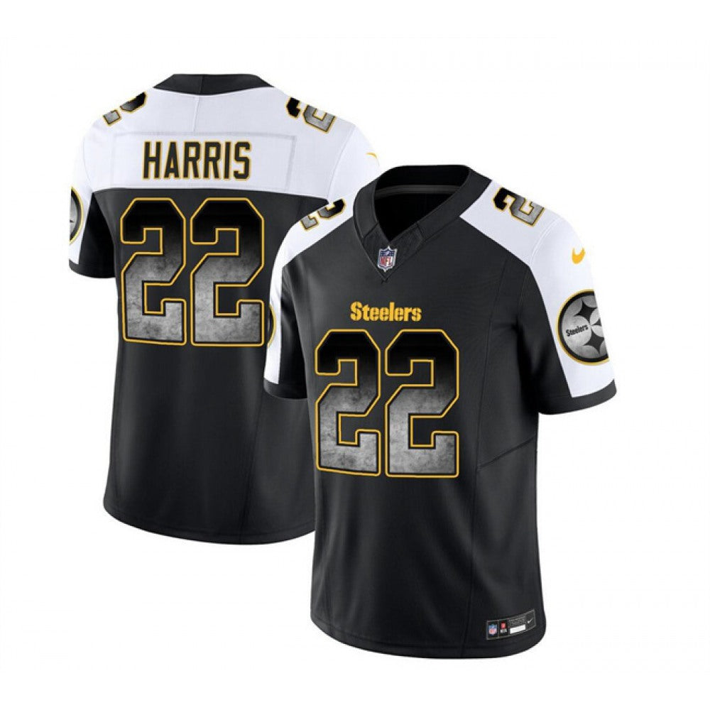 Men's Pittsburgh Steelers #22 Najee Harris Black/White 2023 F.U.S.E. Smoke Vapor Untouchable Limited Stitched Jersey 