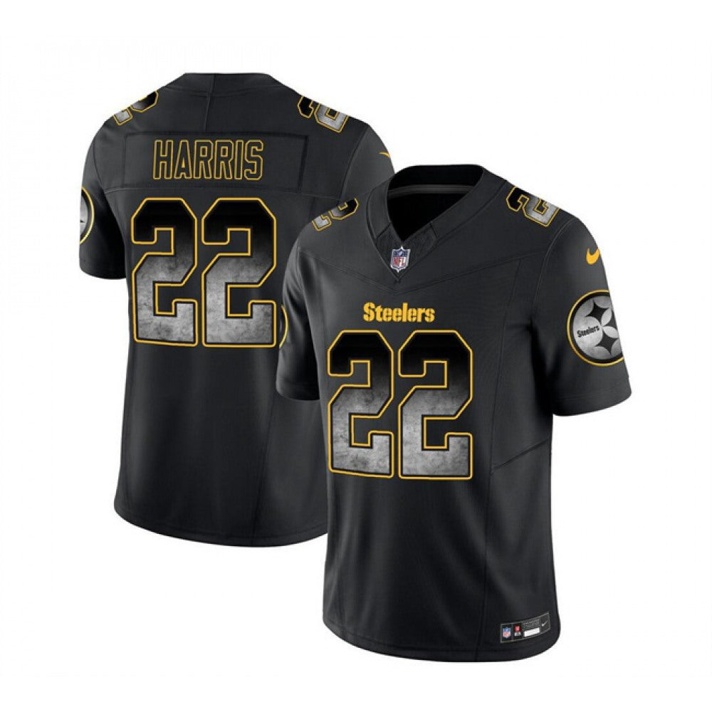 Men's Pittsburgh Steelers #22 Najee Harris Black 2023 F.U.S.E. Smoke Vapor Untouchable Limited Stitched Jersey 