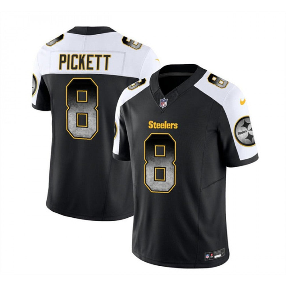 Men's Pittsburgh Steelers #8 Kenny Pickett Black/White 2023 F.U.S.E. Smoke Vapor Untouchable Limited Stitched Jersey 