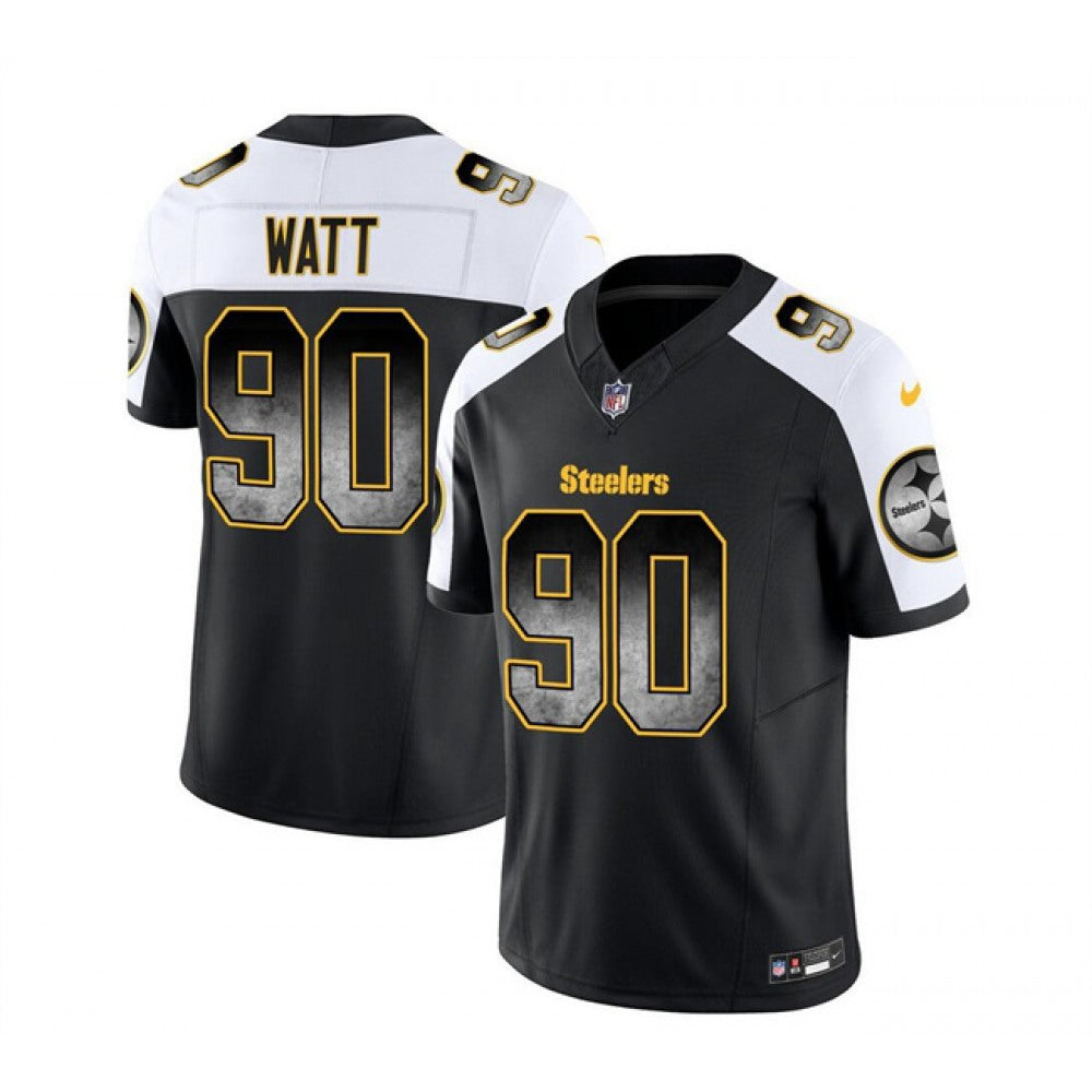 Men's Pittsburgh Steelers #90 T.J. Watt Black/White 2023 F.U.S.E. Smoke Vapor Untouchable Limited Stitched Jersey 