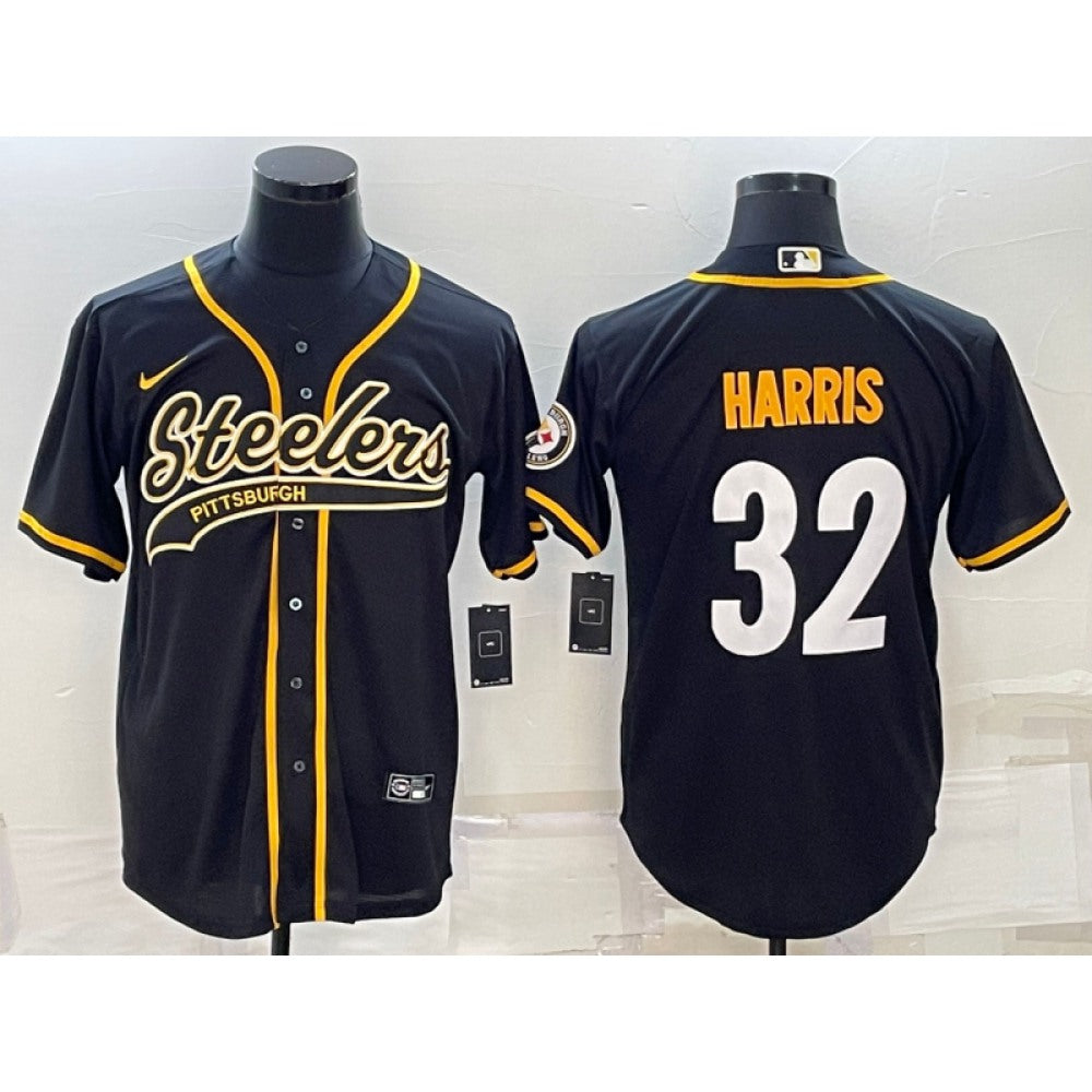 Men's Pittsburgh Steelers #32 Franco Harris Black With Patch Cool Base Stitched Baseball Jersey 