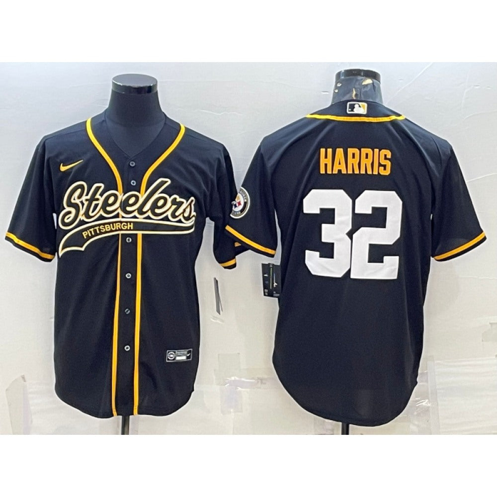 Men's Pittsburgh Steelers #32 Franco Harris Black With Patch Cool Base Stitched Baseball Jersey 