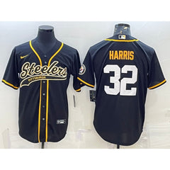 Men's Pittsburgh Steelers #32 Franco Harris Black With Patch Cool Base Stitched Baseball Jersey 