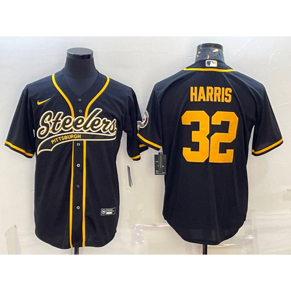Men's Pittsburgh Steelers #32 Franco Harris Black Gold With Patch Cool Base Stitched Baseball Jersey 