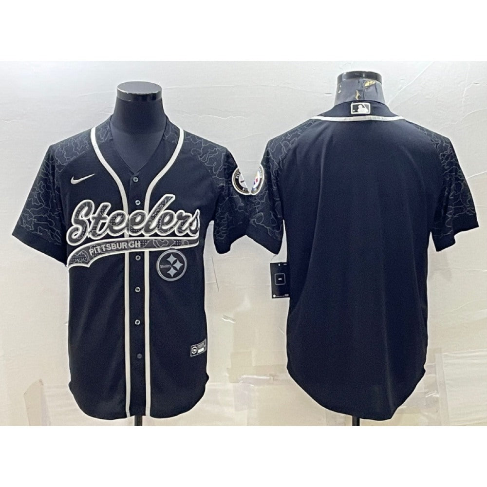 Men's Pittsburgh Steelers Blank Black Reflective With Patch Cool Base Stitched Baseball Jersey 