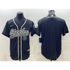 Men's Pittsburgh Steelers Blank Black Reflective With Patch Cool Base Stitched Baseball Jersey 