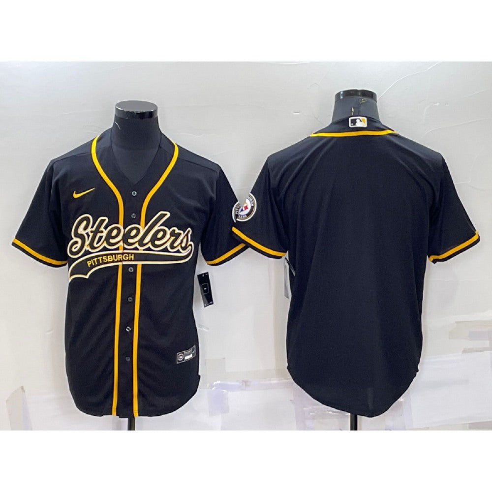 Men's Pittsburgh Steelers Blank Black With Patch Cool Base Stitched Baseball Jersey 