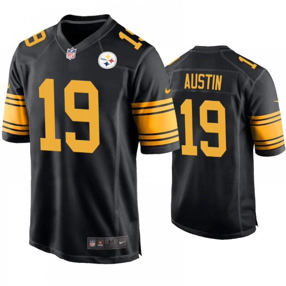 Men's Pittsburgh Steelers #19 Calvin Austin Black Color Rush Stitched Jersey 