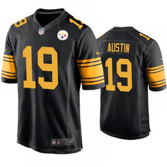 Men's Pittsburgh Steelers #19 Calvin Austin Black Color Rush Stitched Jersey 