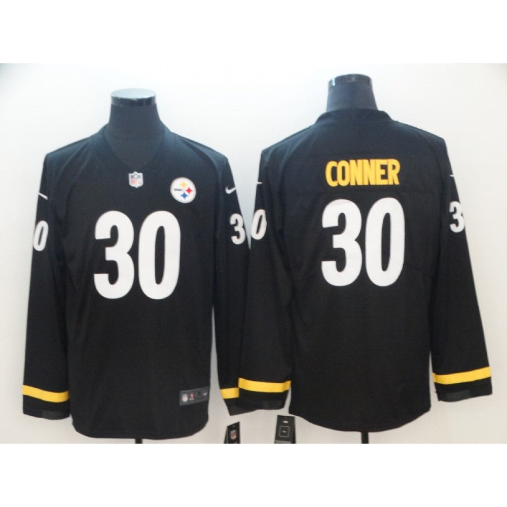 Men's Pittsburgh Steelers #30 James Conner Black Therma Long Sleeve Stitched NFL Jersey 