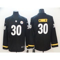 Men's Pittsburgh Steelers #30 James Conner Black Therma Long Sleeve Stitched NFL Jersey 