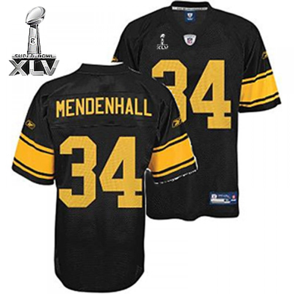 Steelers #34 Rashard Mendenhall Black With Yellow Number Super Bowl XLV Stitched Youth NFL Jersey 