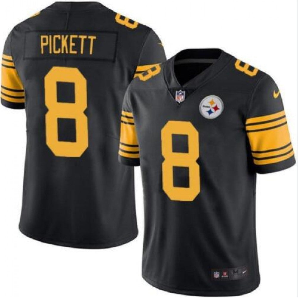 Men's Pittsburgh Steelers #8 Kenny Pickett Black Color Rush Stitched Jersey 