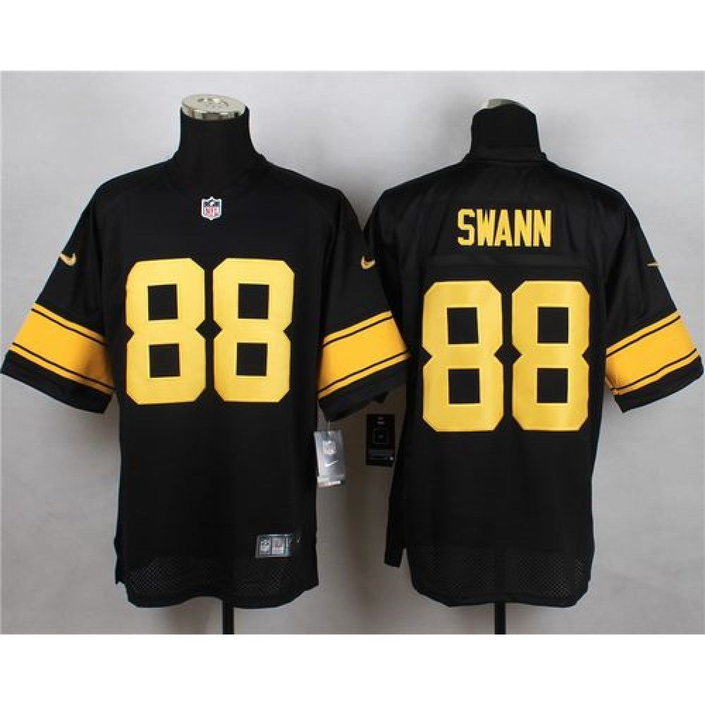 Steelers #88 Lynn Swann Black(Gold No.) Men's Stitched NFL Elite Jersey 