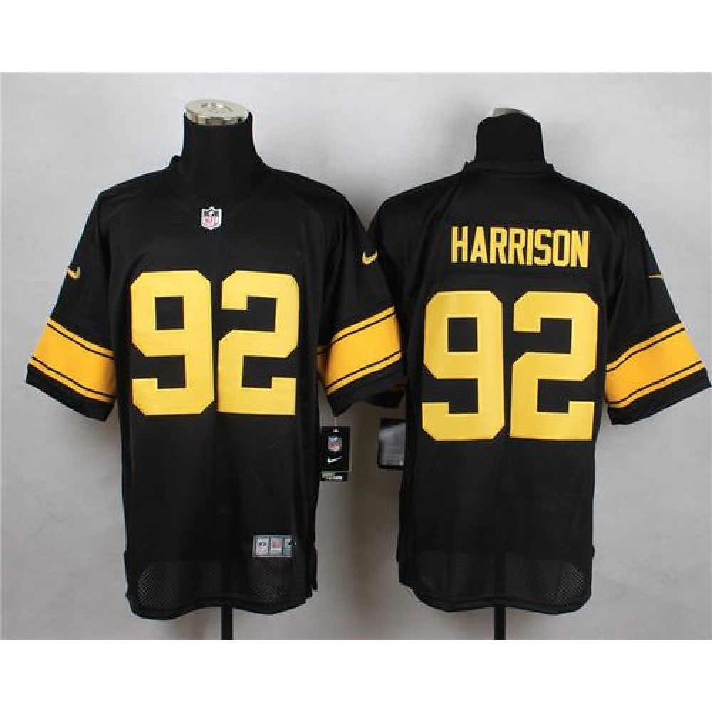 Steelers #92 James Harrison Black(Gold No.) Men's Stitched NFL Elite Jersey 