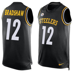 Steelers #12 Terry Bradshaw Black Team Color Men's Stitched NFL Limited Tank Top Jersey 