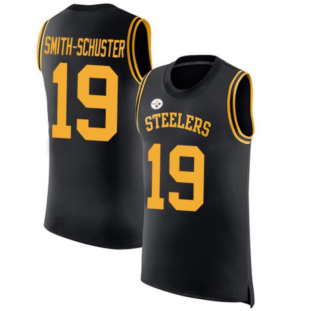 Men's Pittsburgh Steelers #19 JuJu Smith-Schuster Black Team Color Stitched NFL Limited Rush Tank Top Jersey 
