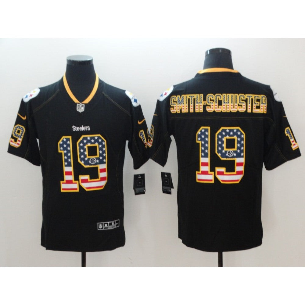 Men's Pittsburgh Steelers #19 JuJu Smith-Schuster 2018 Black USA Flag Color Rush Limited Fashion NFL Stitched Jersey 