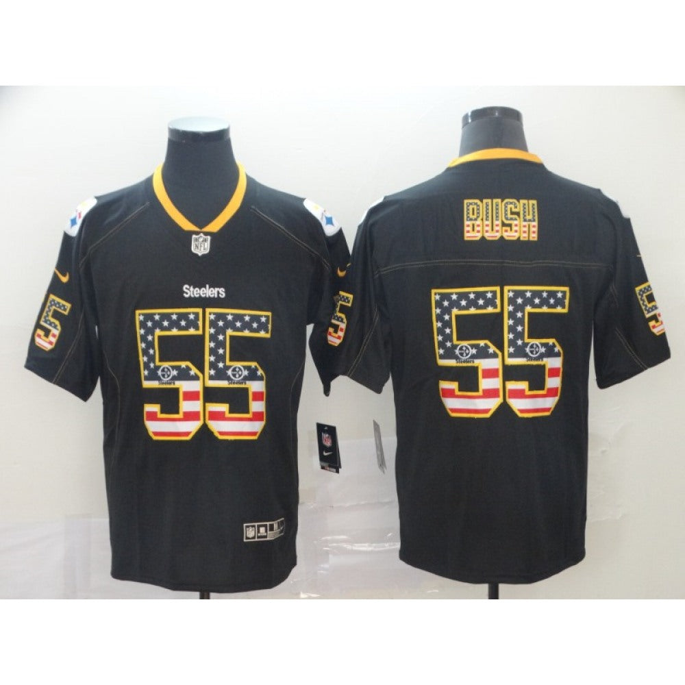 Men's Pittsburgh Steelers #55 Devin Bush Black USA Flag Color Rush Limited Stitched NFL Jersey 