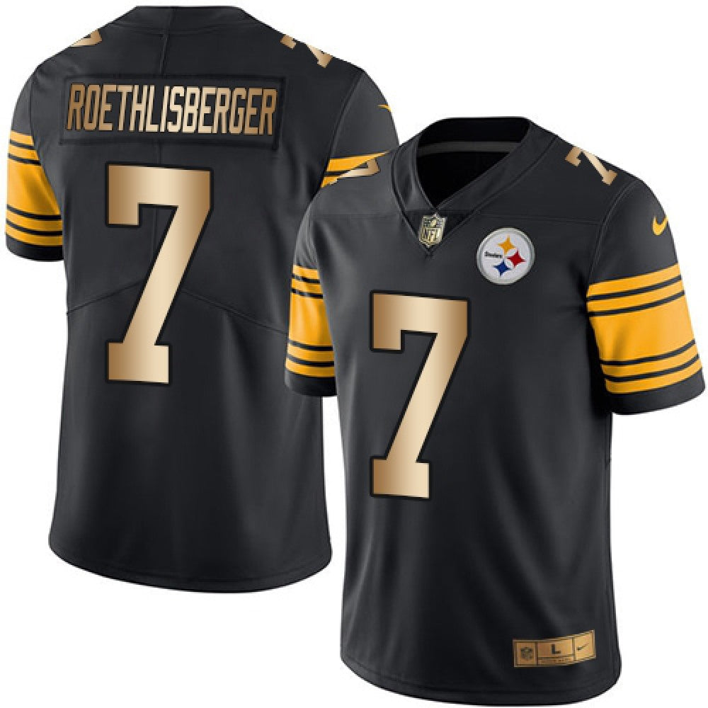 Steelers #7 Ben Roethlisberger Black Men's Stitched NFL Limited Gold Rush Jersey 