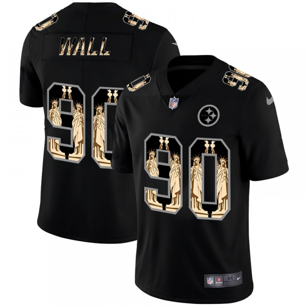 Men's Pittsburgh Steelers #90 T. J. Watt 2019 Black Statue of Liberty Limited Stitched NFL Jersey 