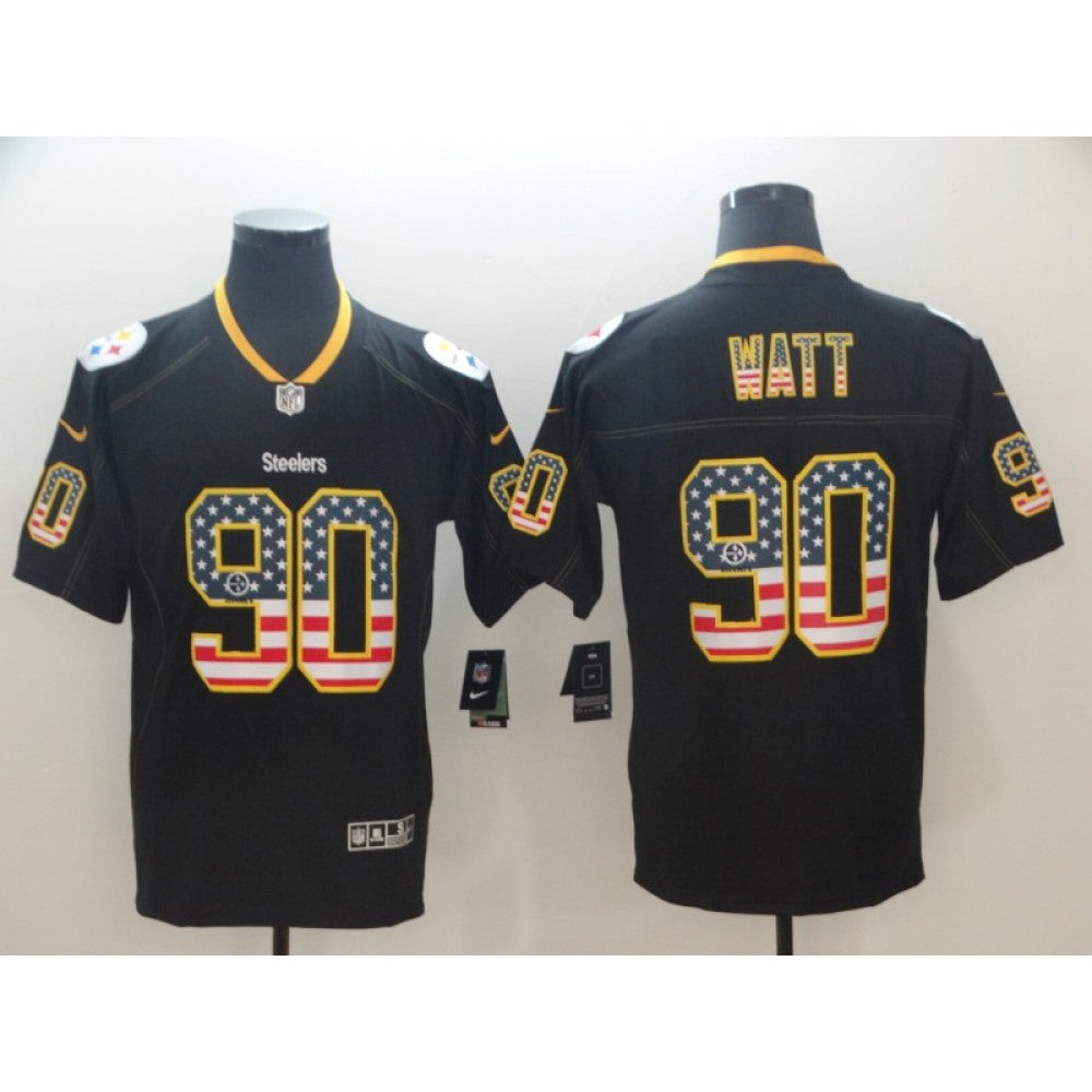 Men's Pittsburgh Steelers #90 T. J. Watt Black 2018 USA Flag Color Rush Limited Fashion NFL Stitched Jersey 