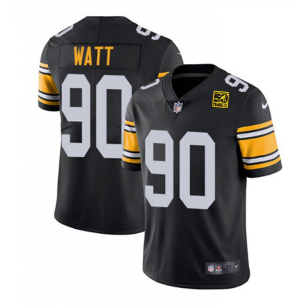 Men's Pittsburgh Steelers #90 T.J. Watt Black 2023 50th Anniversary Vapor Untouchable Limited Jersey 