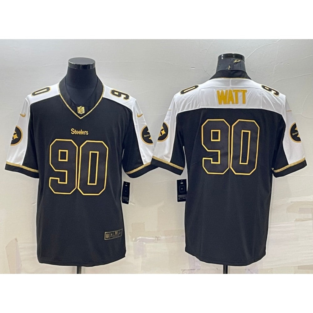 Men's Pittsburgh Steelers #90 T. J. Watt Black Gold Thanksgiving Vapor Untouchable Limited Stitched Jersey 