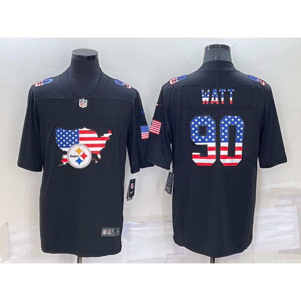 Men's Pittsburgh Steelers #90 T.J. Watt Black USA Flag Limited Stitched Jersey 