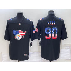 Men's Pittsburgh Steelers #90 T.J. Watt Black USA Flag Limited Stitched Jersey 