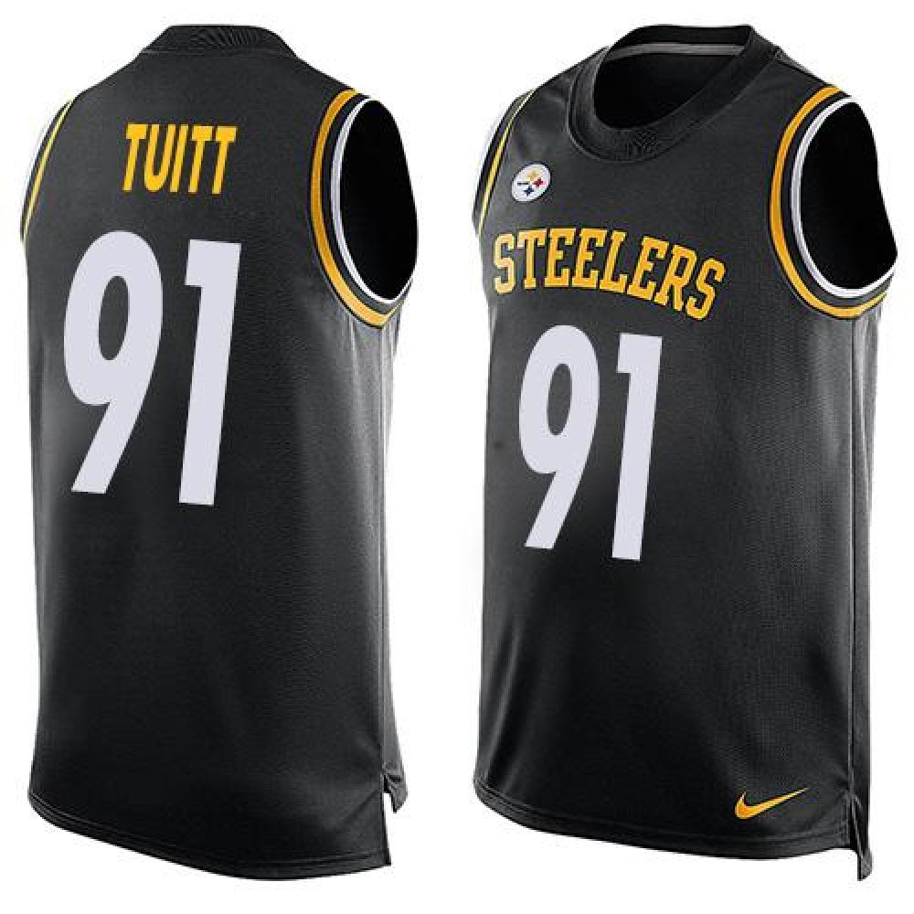 Steelers #91 Stephon Tuitt Black Team Color Men's Stitched NFL Limited Tank Top Jersey 