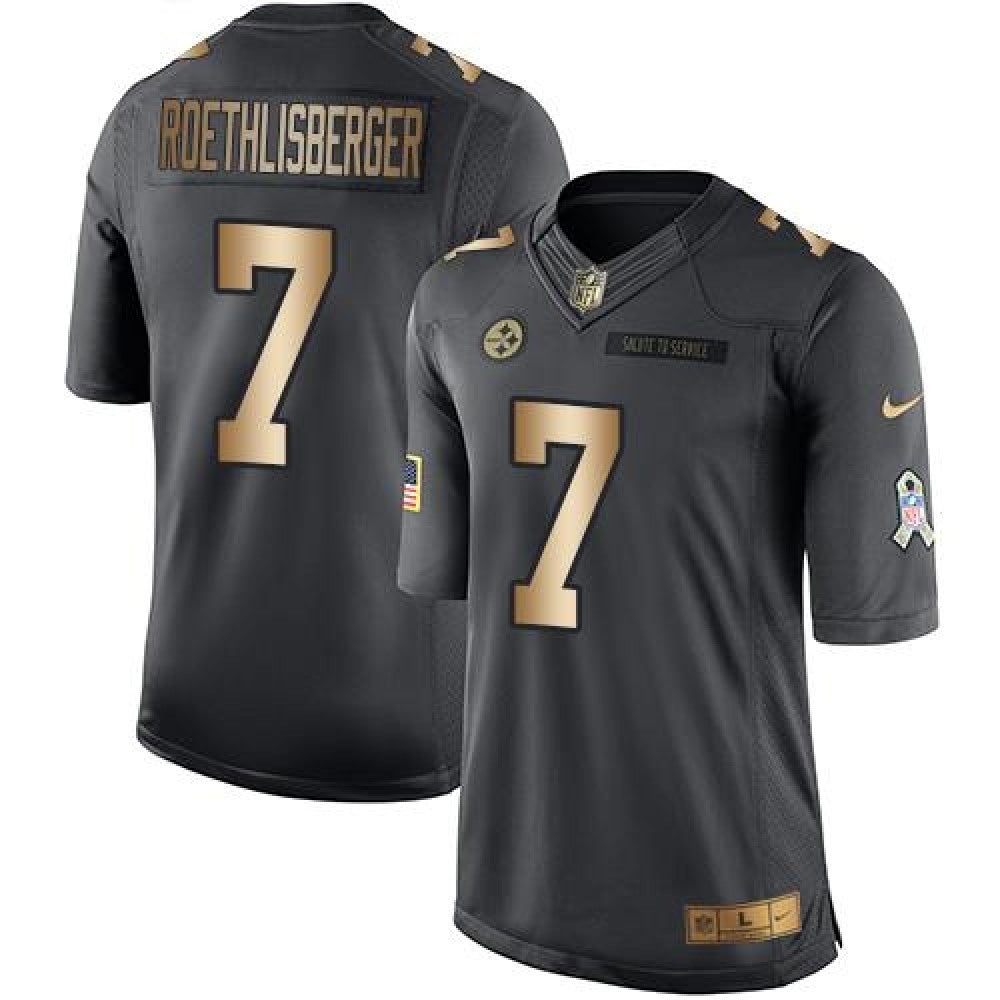 Steelers #7 Ben Roethlisberger Black Men's Stitched NFL Limited Gold Salute To Service Jersey 