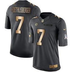 Steelers #7 Ben Roethlisberger Black Men's Stitched NFL Limited Gold Salute To Service Jersey 