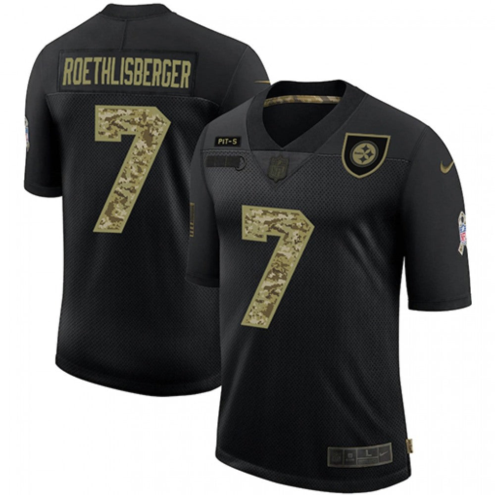Men's Pittsburgh Steelers #7 Ben Roethlisberger 2020 Black Camo Salute To Service Limited Stitched Jersey 