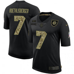 Men's Pittsburgh Steelers #7 Ben Roethlisberger 2020 Black Camo Salute To Service Limited Stitched Jersey 