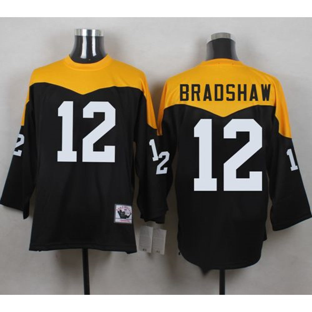 Mitchell And Ness 1967 Steelers #12 Terry Bradshaw Black/Yelllow Throwback Men's Stitched NFL Jersey 