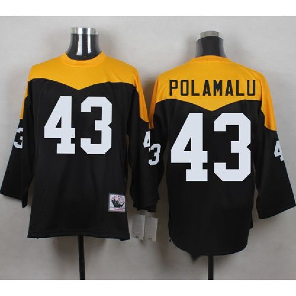 Mitchell And Ness 1967 Steelers #43 Troy Polamalu Black/Yelllow Throwback Men's Stitched NFL Jersey 