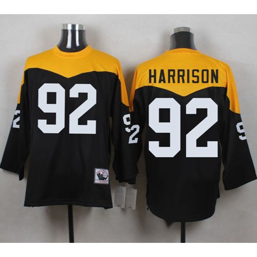 Mitchell And Ness 1967 Steelers #92 James Harrison Black/Yelllow Throwback Men's Stitched NFL Jersey 